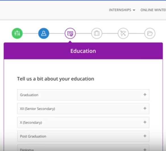 internshala account education detail