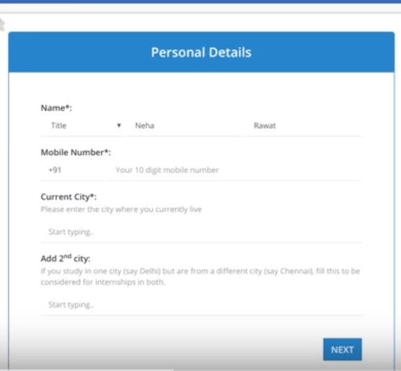 internshala account personal details