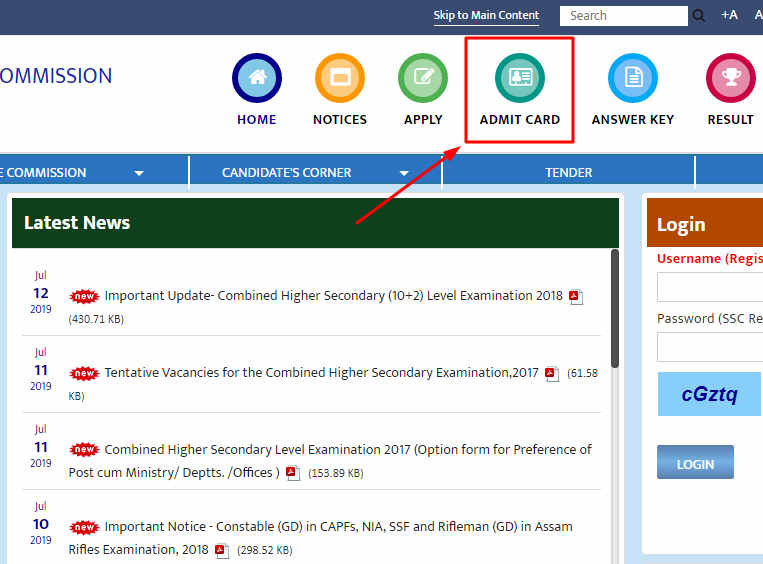 ssc admit card