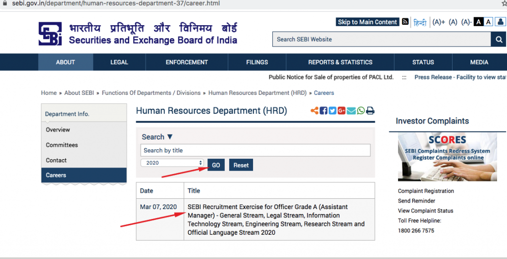 sebi grade a officer notification